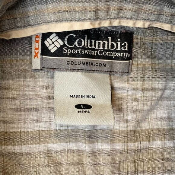 Columbia Mens Shirt XL Casual Short Sleeve Button-Up Shirt Beige Gray Pinstriped - Picture 5 of 11